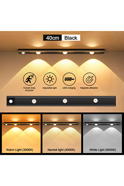 Black 40cm 3 colors in one Lamp Motion Sensor Light LED Sensor Lamp Wireless Ultra Thin USB LED For