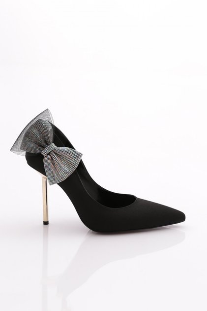 4540 Model Black Satin Women's Heeled Shoes