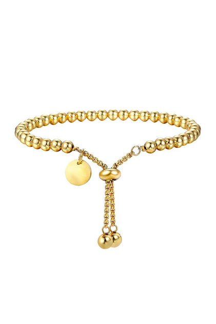 Gold VQYSKO Fashion Stainless Steel Custom Bracelet Letter Tag Ball Beads Adjustable Women's Bracele