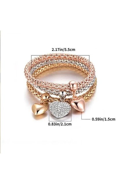 sku2 3 PCS Set Heart Lock Key Music Sign Charm Bracelet Owl Rose Gold Plating Silver Color Chain Owm