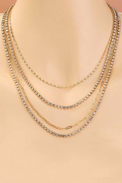 2 Layer Jewelled Gold Alloy Chain Necklace En24