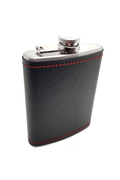 Black Leather Covered 8 oz 240 ml Liquor Flask on Steel Py96Sy