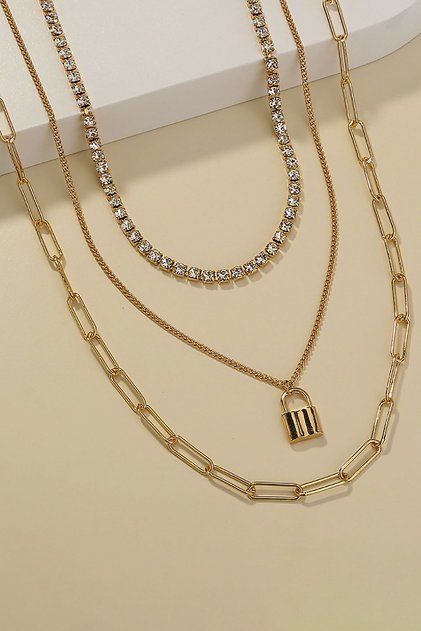 3 Layer Stone Gold Alloy Women's Chain Necklace En25
