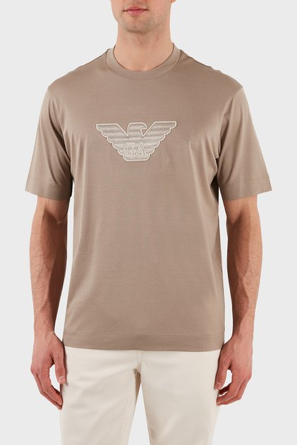 Men's Crew Neck Cotton t Shirt - Logo Embroidered, Regular Fit Em 001033 Af1001