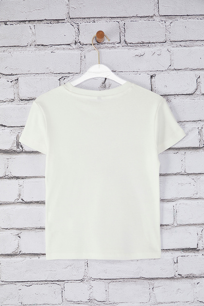 Trendyolmilla Ekru Geyik Baskılı Fitted/Vücuda Oturan Örme T-Shirt