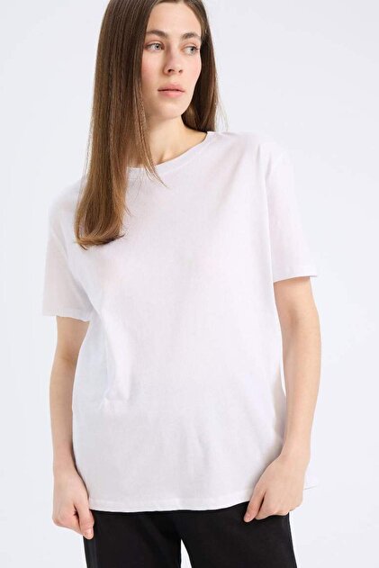 Defacto Regular Fit Bisiklet Yaka Basic Düz Penye Kısa Kollu Beyaz