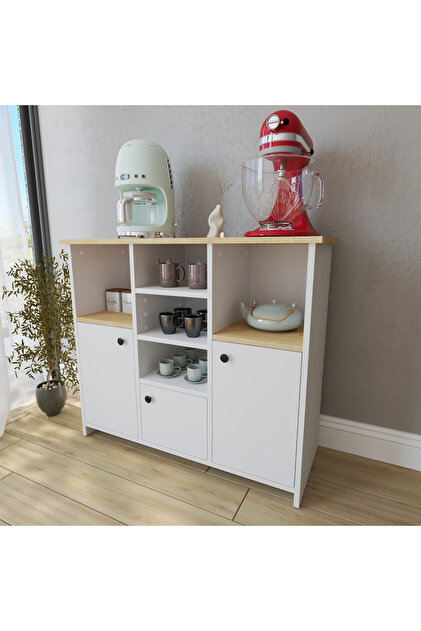 Just Home 3 Kapak ve Raflı Çok Amaçlı Dolap - Beyaz / Safir Meşe