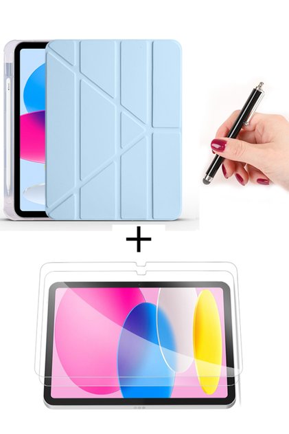 iPad 11. Nesil A16 2025 11 Inch Kalem Bölmeli Uyku Modlu Kılıf + Ekran Koruyucu + Dokunmatik Kalem
