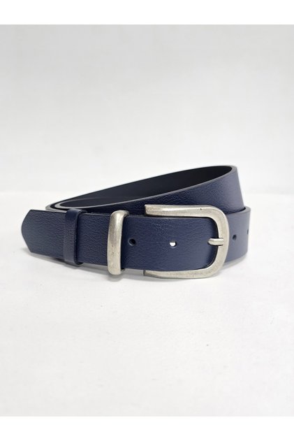 100% Genuine Leather Tinned Buckle 3.2 cm Dark Blue Belt