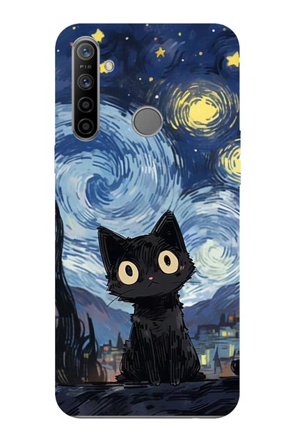 Realme 5I - 6I - C3 Compatible Midnight Cat Design Transparent Silicone Case