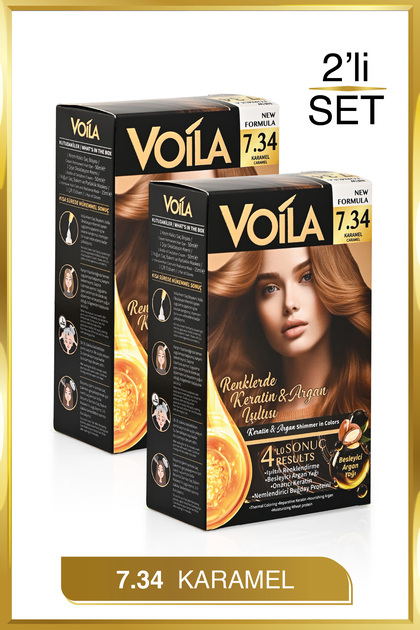 2 Adet Keratin Besleyici Argan Yağı Buğday Proteini içerikli Saç Boyası 7.34 Karamel