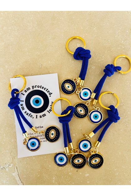 Gift 5-Piece Evil Eye Beaded Keychain - Cobalt Blue
