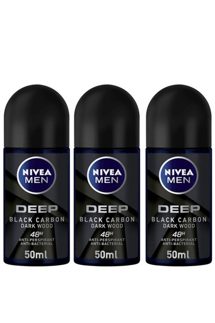 Roll-on antiperspirant pentru bărbați cu carbon negru și lemn închis, 50 ml x 3