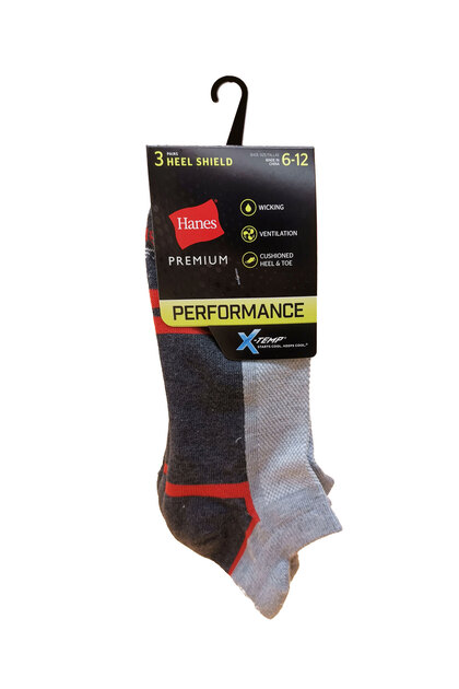 Performance Heel Sheild Socks Mens Hanes 309XT3-3Pcs Gray