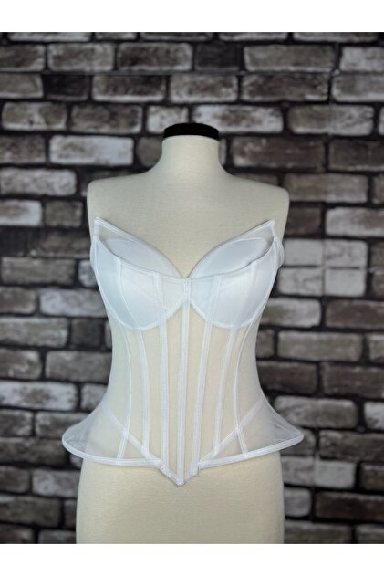 Metay Design Transparan Korse Kelebek Model Bustiyer - Beyaz