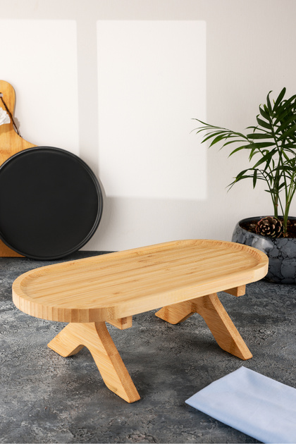 Ahşap Bambu Stand Sunum Tabağı Servis Tablası Organizer Tepsi