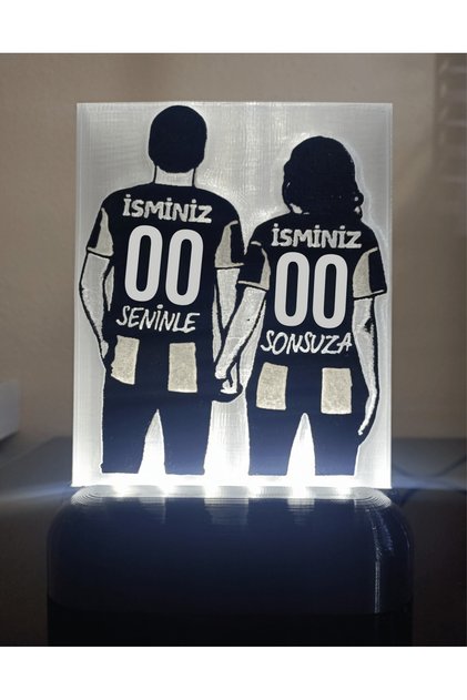 Sevgiliye - Eşe Hediyelik Isme Özel Siyah-Beyaz Forma Desenli Dekoratif Led Lamba - Kablolu
