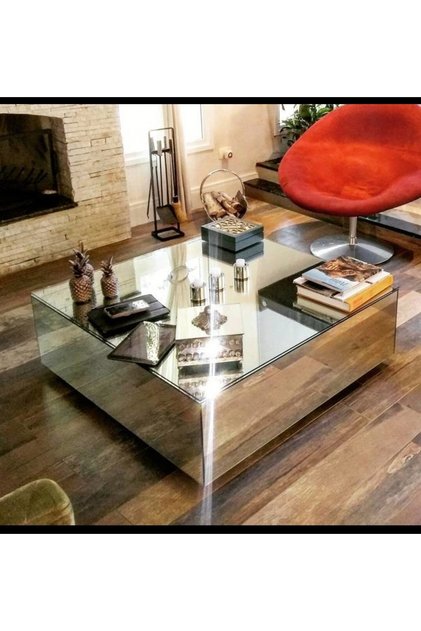 Luxury Villa Gümüş Aynalı Orta Sehpa 80x80 Yükseklik 28cm