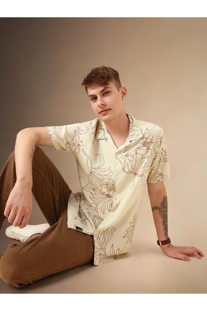 Printed Relaxed Fit Cuban Collar Shirt
