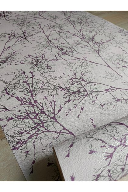 Lila Gümüş Dallı Silinebilir Duvar Kağıdı 5 M²