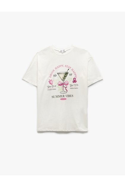 Bow Fruit Printed Short Sleeve Cotton Crew Neck Oversize T-Shirt