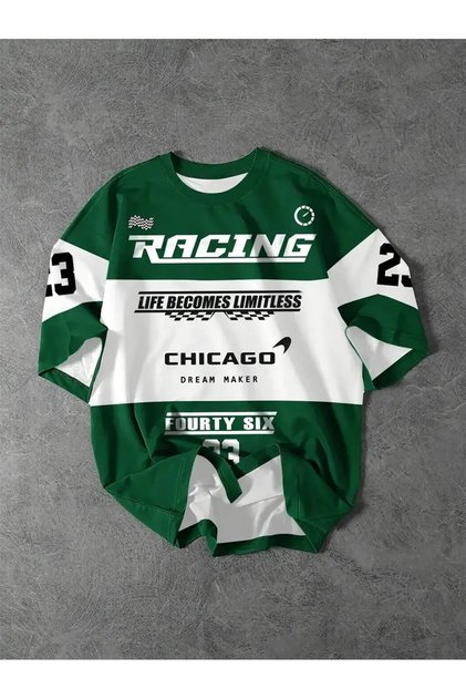 Unisex Racing Printed Oversize 100% Cotton T-Shirt