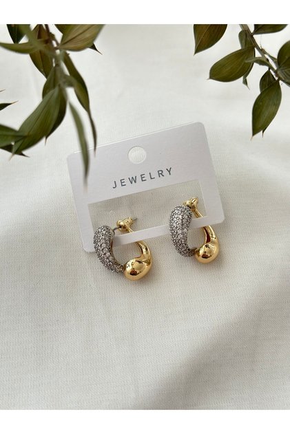 Gold Zircon Stone Drop Model Stylish Earrings