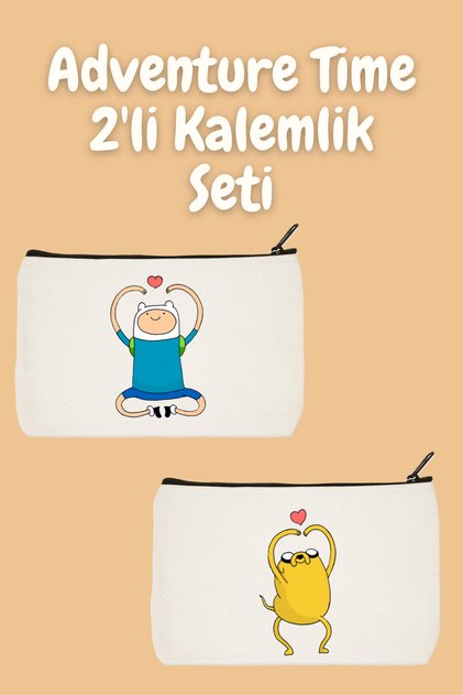 Adventure Time 2'li Makyaj Çantası Avantaj Seti, Kalemlik, Cüzdan, Bez Çanta