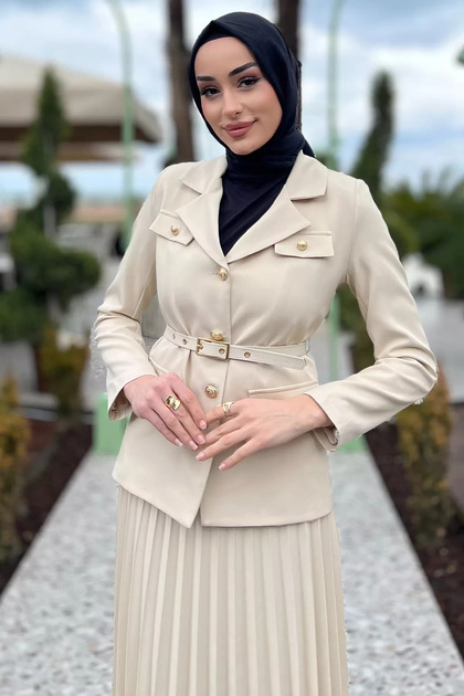 Julude Beige Women's Belt Accessory Blazer Jacket Skirt Hijab