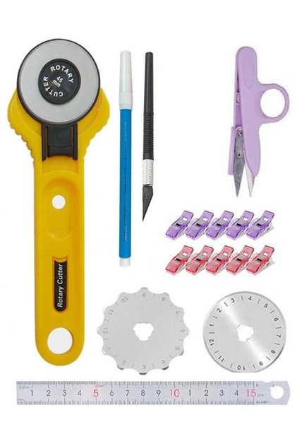 45mm Kumaş Deri Kağıt Rulet Kesici Neşter Mandal Cetvel Kraft Seti