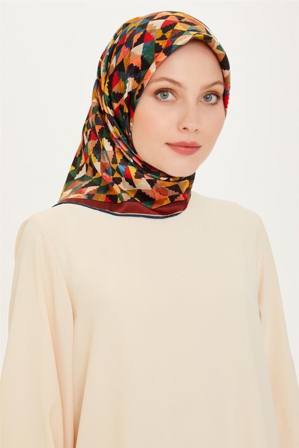 Geometric Patterned Twill Saf Silk Scarf 9214D 85 31