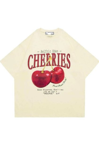 Red Cherries Printed Beige Unisex Tshirt