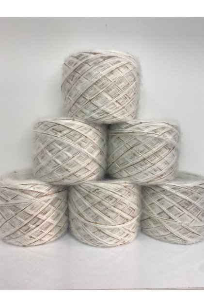 Knitting Yarn Cream Moher Acrylic Beige Polyester and 3 mm Beige Sequin Visual Net 600 Gr