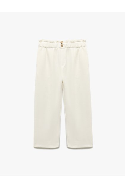 Beli Lastikli Keten ve Viskon Karışımlı Basic Pantolon