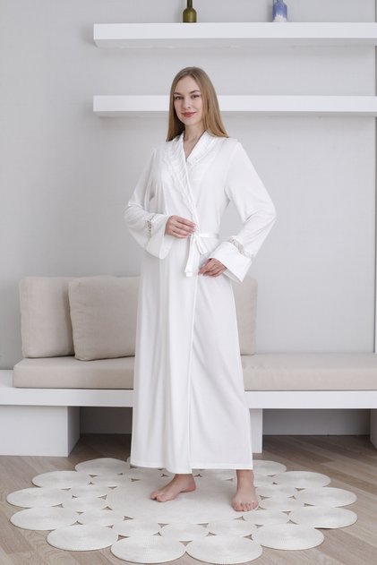 Women's Long Length Cotton Dressing Gown with Belt Tie