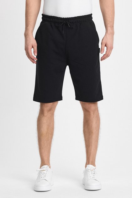 Men's Black Regular Fit Label Detailed Side Pocket Shorts
