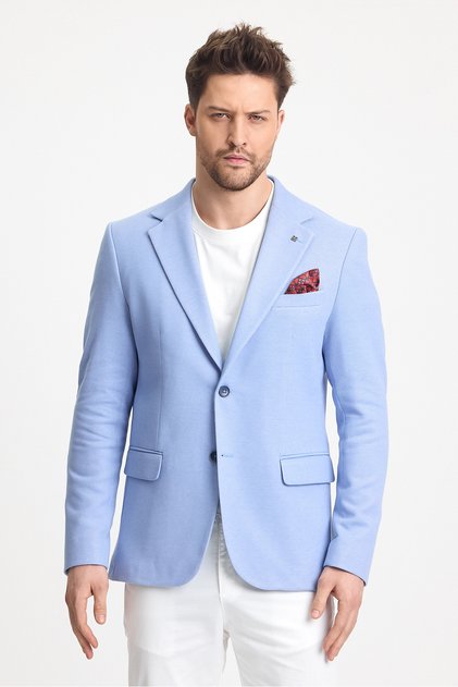 Abrines Men's Blue Cotton Lycra Stretching Fabric Slim Fit Sports Blazer Jacket