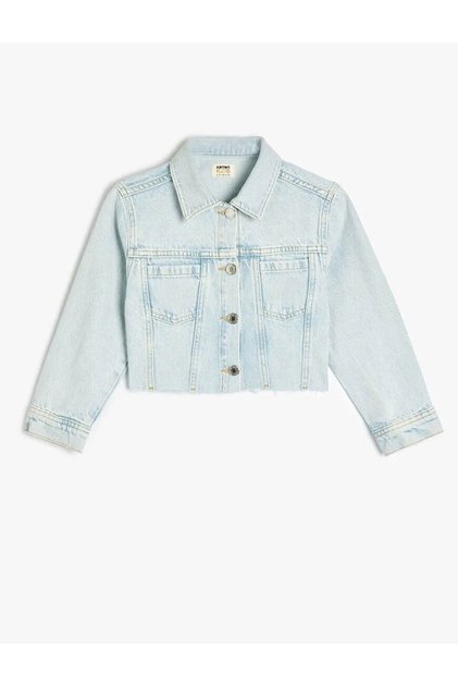Button Detailed Cotton Crop Denim Jacket