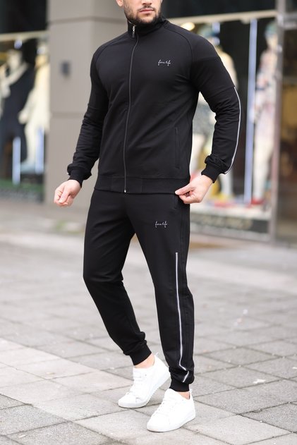 Мъжки спортен комплект за нов сезон с меки текстурирани маншети и кант, черен