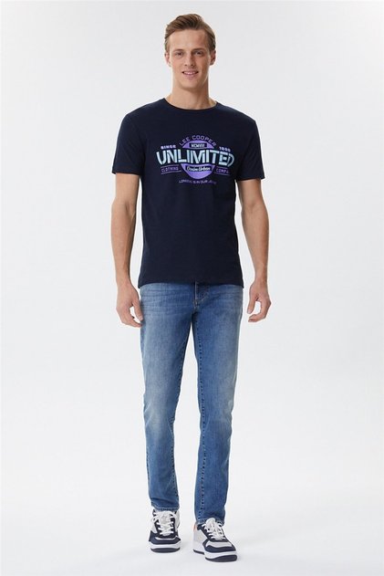 Unlimited Men's 100% Cotton Crew Neck T-Shirt Navy Blue