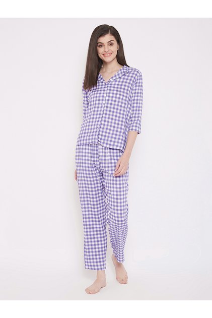 Gingham Check Button Down Shirt & Pyjama Set