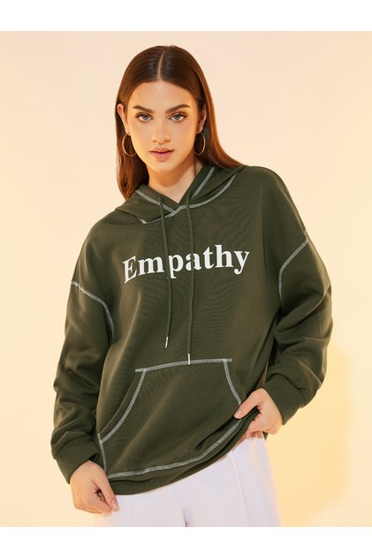 Overlock Seam Slogan Print Relaxed Fit Hoodie