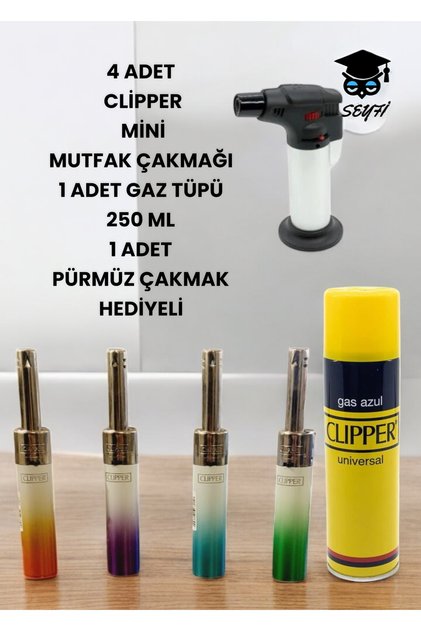 4 Adet Mini Tube Pipo Mutfak Çakmağı 1 Adet Gaz Tüpü 250 ml 1 Adet Pürmüz Çakmak Hediyeli