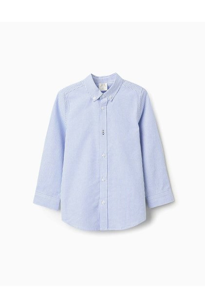 Cotton Striped Shirt for Boys, White/Blue