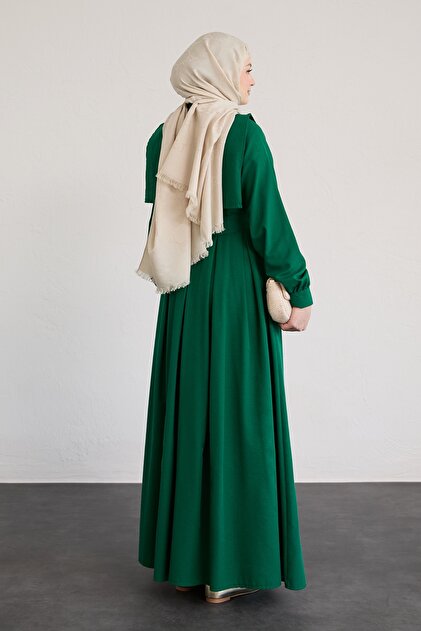 InStyle Bolero Button Detail Emerald Green Dress- Trendyol