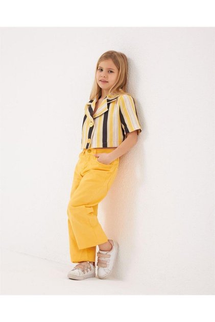 Girl's Padded Lined Crop Blazer Jacket Colorful Trousers 2-Piece Set