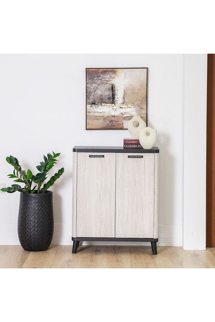 Kirwin 2-door | 14-pair Shoe Cabinet - Grey Oak/black L80xw38xh97cm
