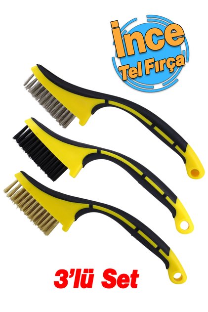 Plastik Saplı Metal Çok Amaçlı Temizleme Fırçası 3'lü Set Tel Fırça Kir Pas Kireç Mangal Izgara