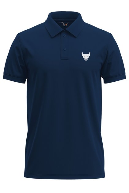Bull Printed Minimal Stylish Design 100% Cotton Regular Fit Polo Neck Navy Blue T-Shirt