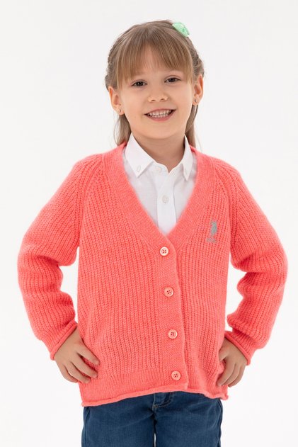 Cardigan tricotat cu decolteu în V cu flori de rodie pentru fete 50297178-VR239